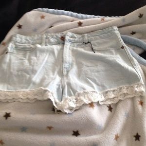New Forever21 Denim Shorts Lace Trim Bottom
