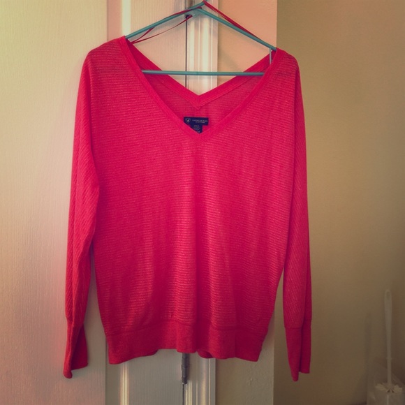 American Eagle Red Shimmery Sweater