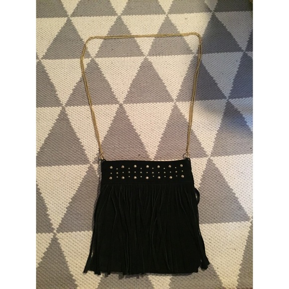 Black, suede, fringe crossbody!
