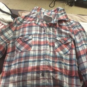 Forever 21 White, Blue and Coral Flannel Shirt
