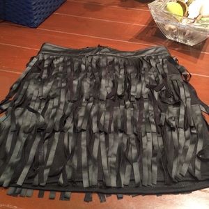 Black leather fringe skirt