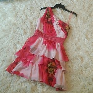 Max & Cleo one shoulder floral chiffon dress