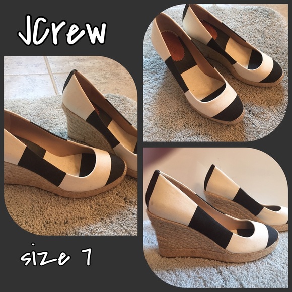 JCrew Black and White striped wedges