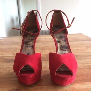 Sam Edelman red suede peep toe platform heal