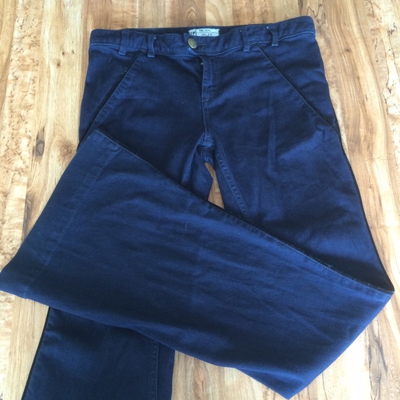 Free people dark denim flare jeans w velvet piping