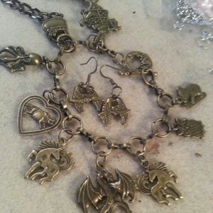 Handmade copper charm bracelet & earring set