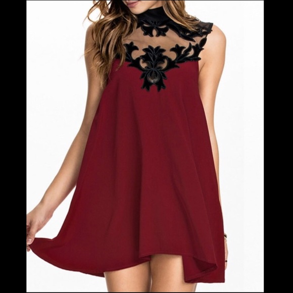 High collar red dress