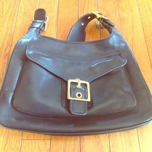Black leather coach purse
