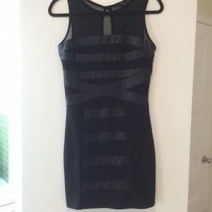 Black bodycon faux leather party dress