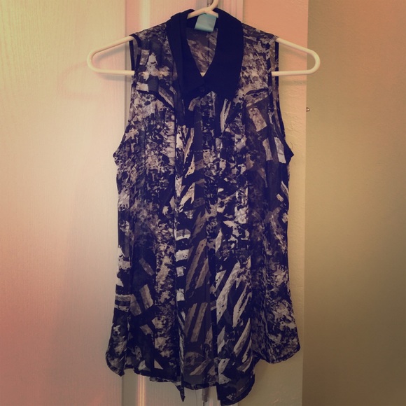 Button Up Black and White Tank Blouse