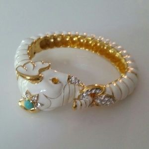 Kenneth Jay Lane White Elephant Cuff Bracelet