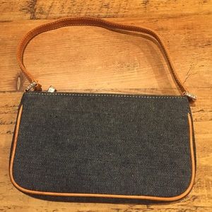 Small denim bag with leather strap