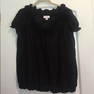 Black LOFT ruffle neck shirt