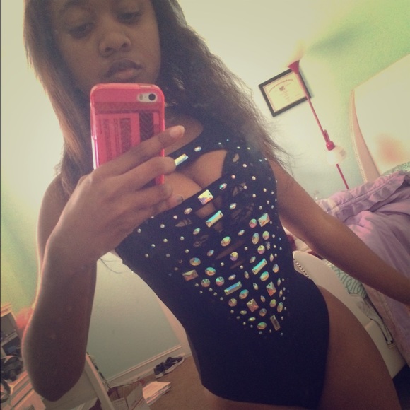 Rave bejeweled crisscross leotard/bodysuit