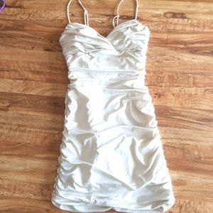 Cream spaghetti strap ruched club dress