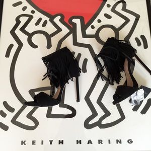 Zara Fringed High Heel Sandals In Black