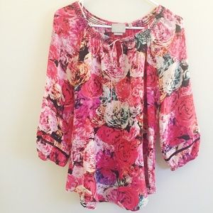 Silk floral peasant blouse