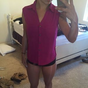 Pink button up tank top