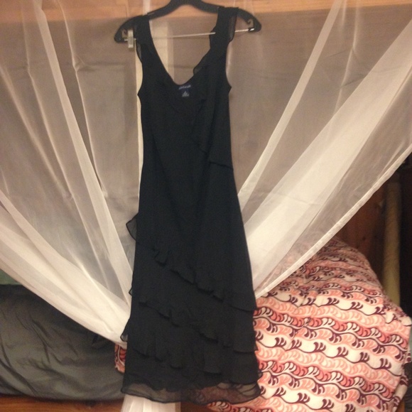 Ann Taylor Ruffle Black Silk Dress 4