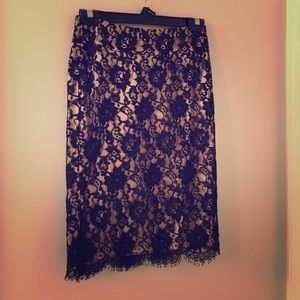 Elegant & chic black lace on nude color silk skirt