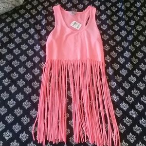 Neon pink fringe crop top