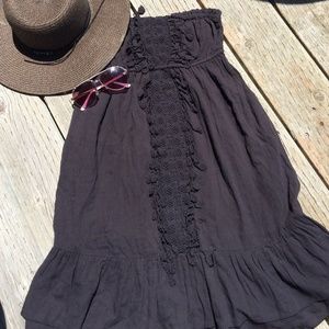 Ripcurl Black Fringe Ruffle Strapless Dress