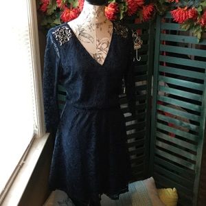 Navy Blue Lace Evening Dress