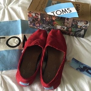 Red Corduroy TOMS Size 6