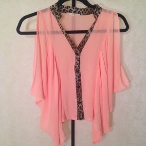 Pink sheer flowy shirt with cheetah detail