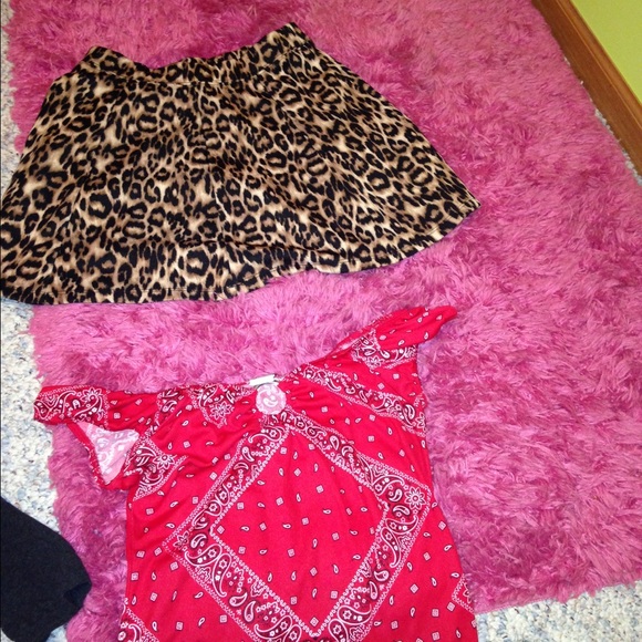 Cheetah print skirt and red crop top