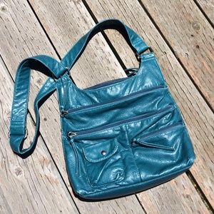Blue Faux Leather Cross-Body Purse