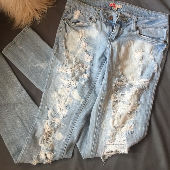 Distressed ripped denim