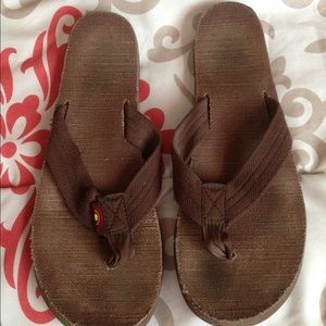 Brown hemp rainbow flip flops