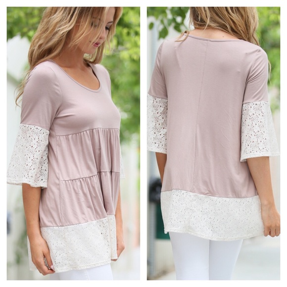 🔴SOLD🔴 Mocha Solid Lace Detailed Blouse - Picture 2 of 4