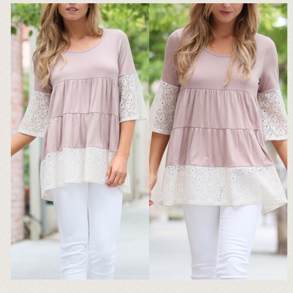 🔴SOLD🔴 Mocha Solid Lace Detailed Blouse - Picture 3 of 4