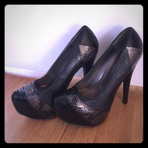 Black and snakeskin patterned heels
