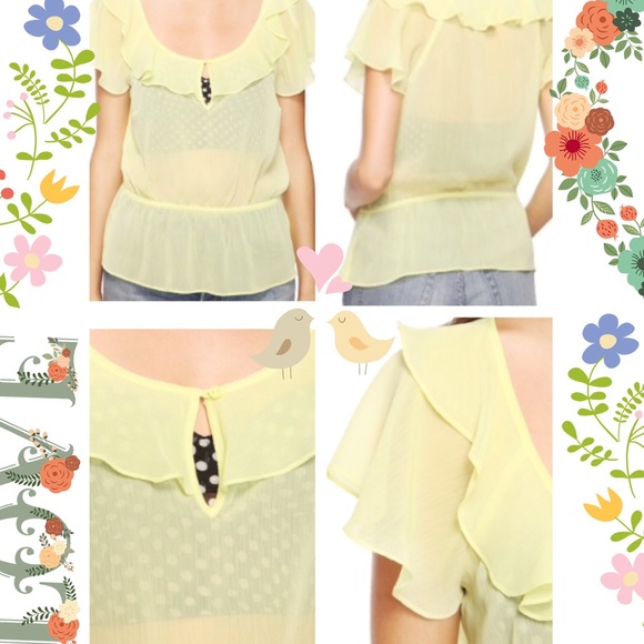 🆕💕BNWT Forever 21 sheer ruffle blouse yellow top