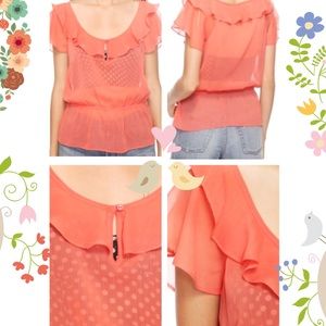 🆕💕NWT Forever 21 sheer ruffle coral blouse top
