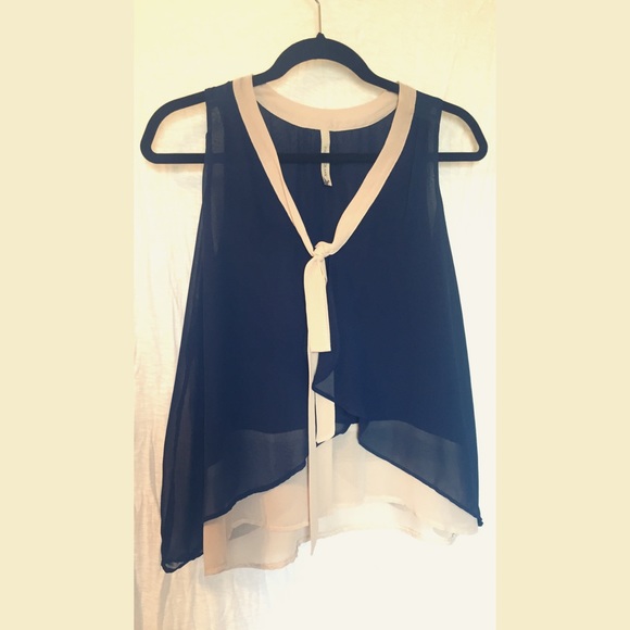 Paper Crane Tops - Paper Crane Sleeveless Navy/Cream Top