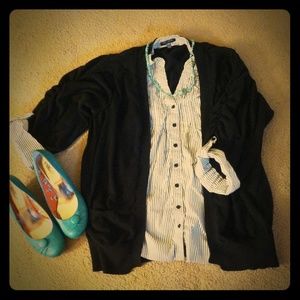 Sweater w/ Attached Pinstripe Blouse