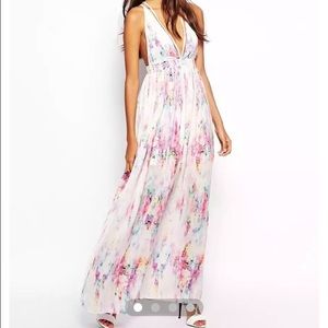 ASOS watercolor criss cross back maxi dress