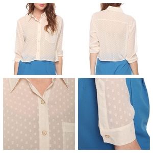 Forever 21 Woven Cream sheer dotted shirt top.