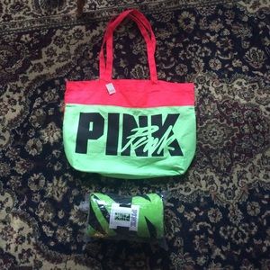 PINK watermelon color beach bag and towel