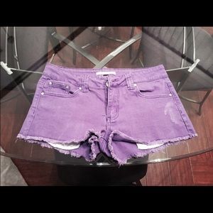 Distressed Purple Denim Shorts