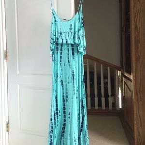 Spaghetti Strapped Blue Maxi Dress