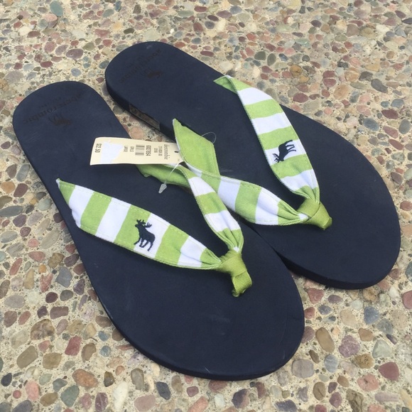 Abercrombie & Fitch Shoes - NWT ABERCROMBIE Flip Flops Green & White Striped