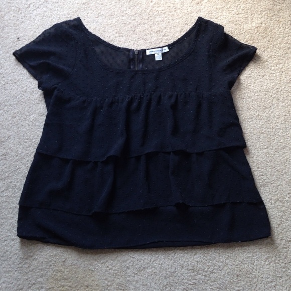 sheer, black, ruffled, shirt.