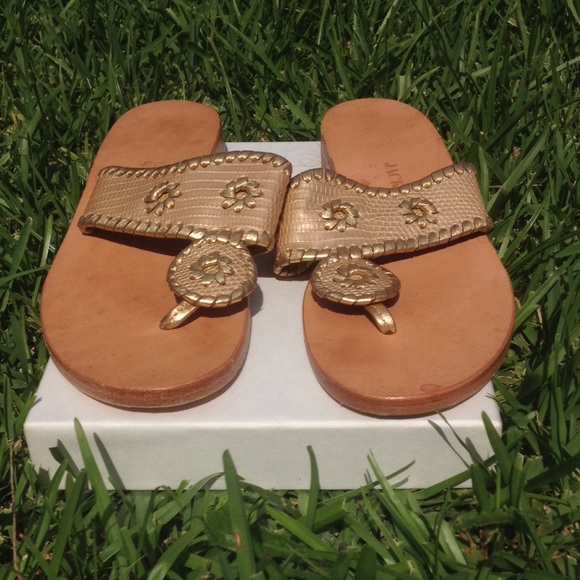 Jack Rogers Couture reptile print gold sandals
