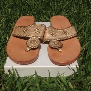 Jack Rogers Couture reptile print gold sandals