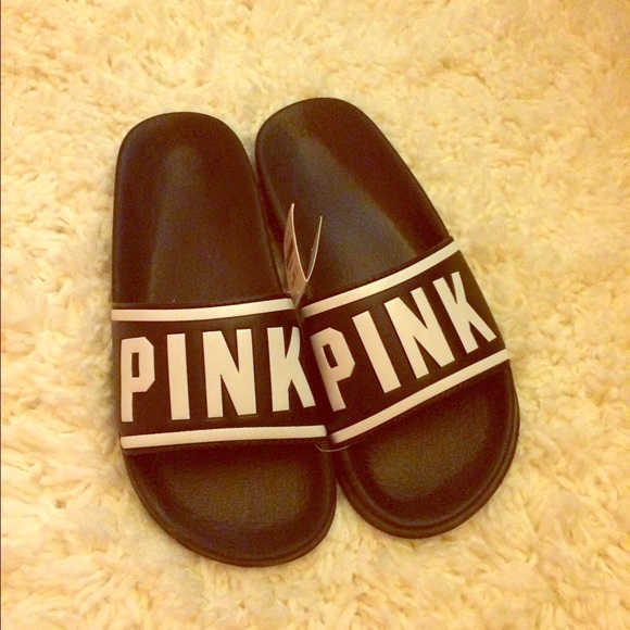 PINK Victoria's Secret Shoes - VS Pink black slides (6.5-8)